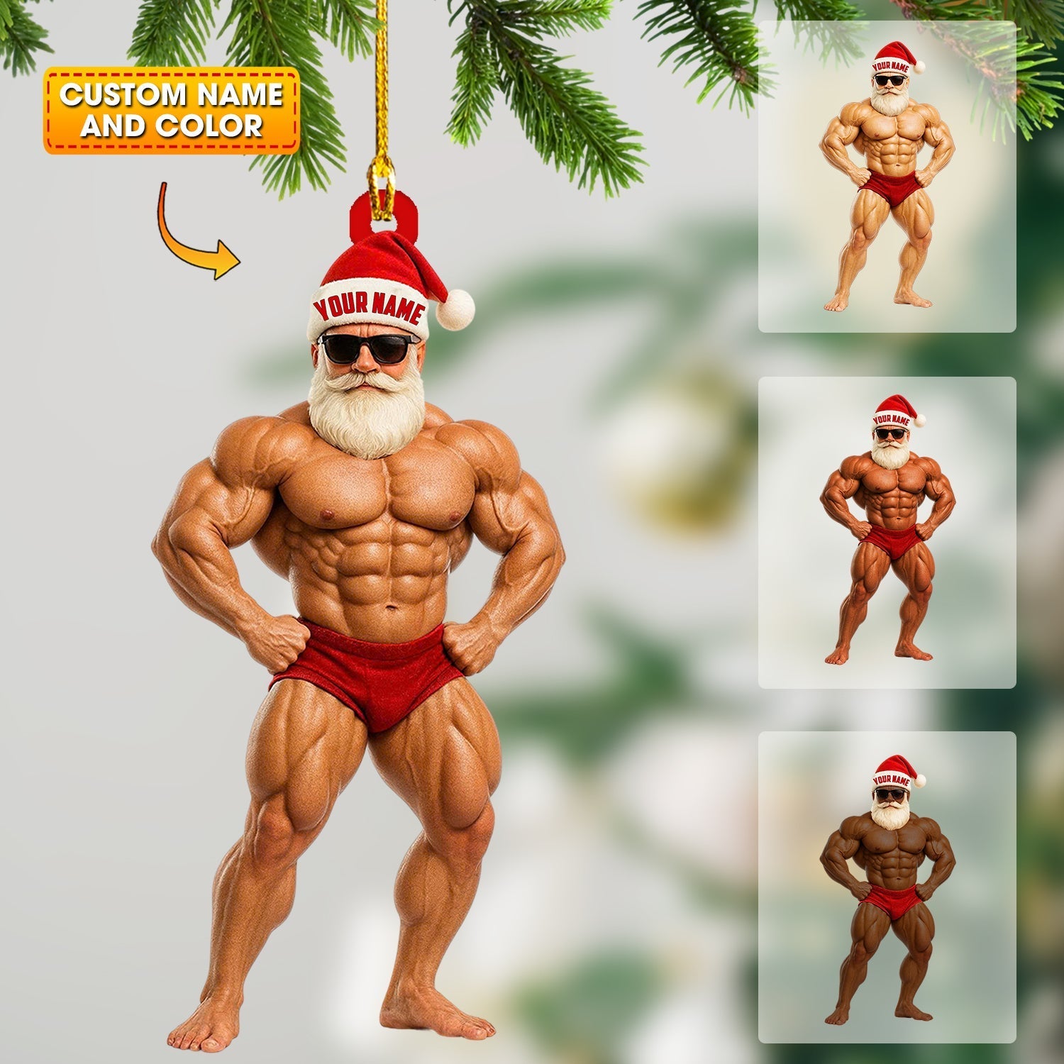 Blisscorners Bodybuilder Santa, Home Decor, Christmas Ornament, Personalized Ornament2D Flat LM2111