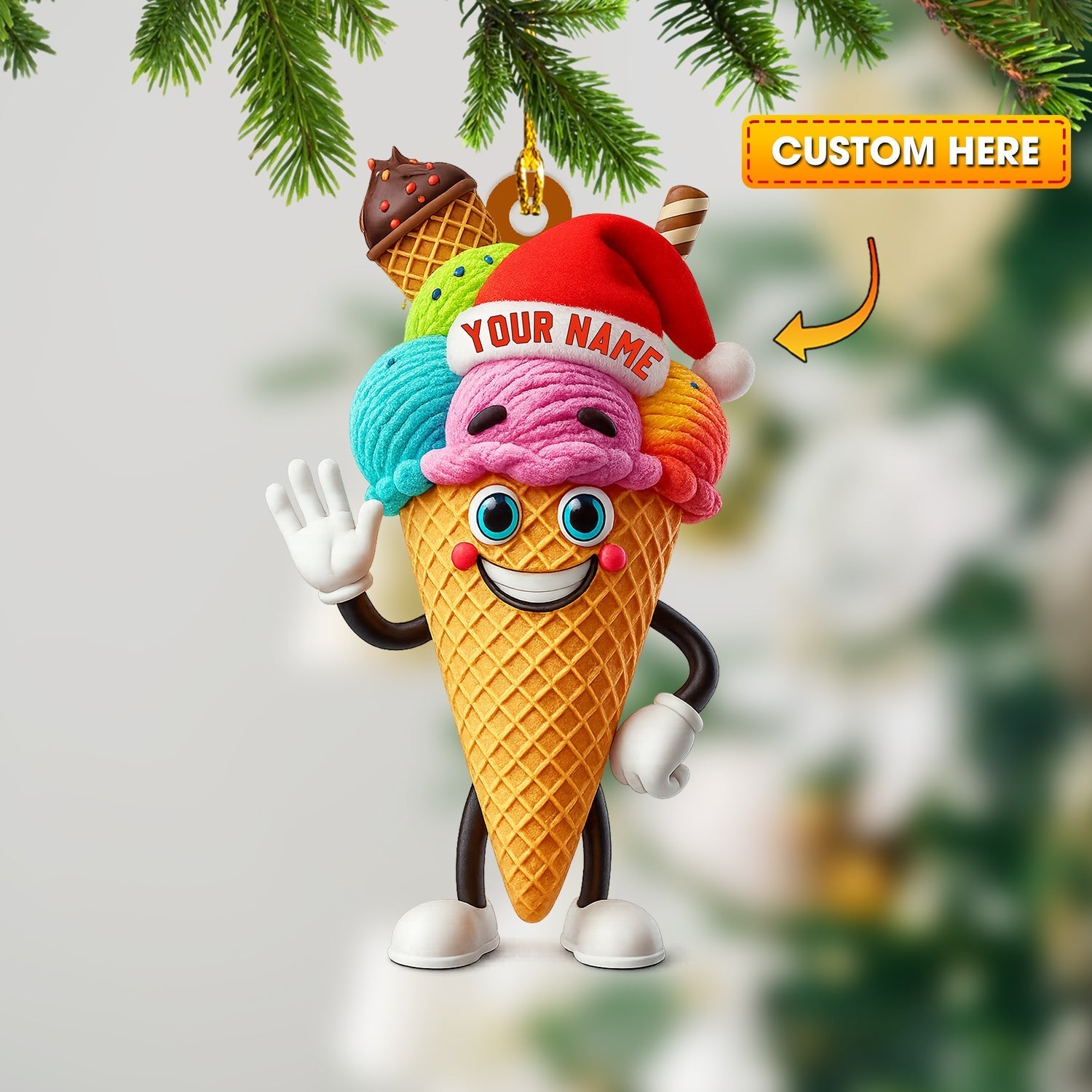 Blisscorners Christmas Ice Cream Santa, Home Decor, Christmas Ornament, Personalized Ornament2D Flat LM2111