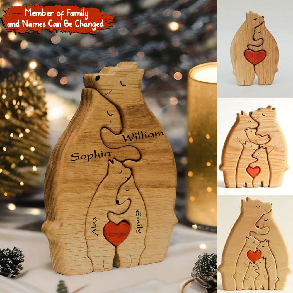 Blisscorners Personalized Bear Family Puzzle Wooden - Wooden Pet Carvings, Gift For Family, Gift For Couple2D Flat LM2111
