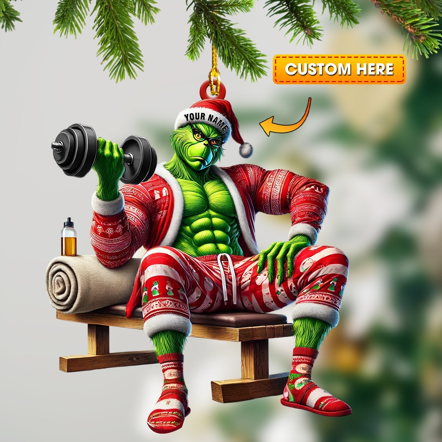 Blisscorners ELF Dumbbell Lift Home Decor Christmas Ornament, Personalized Ornament2D Flat LM2211