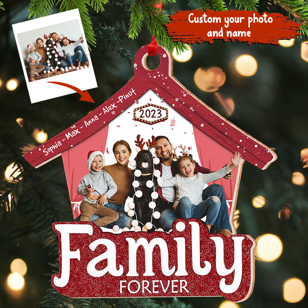 Blisscorners Family Forever, Custom Photo And Name - Personalized Custom Shaped Wooden Ornament - Gift For Family2D Flat LM2111