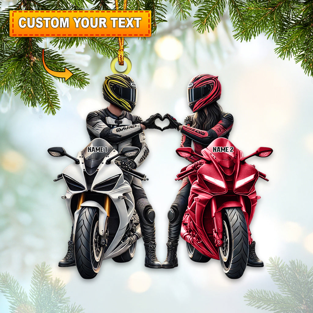 Blisscorners Custom Name Motorbike Couple Ornament, Lover Christmas Gift2D Flat LM2111
