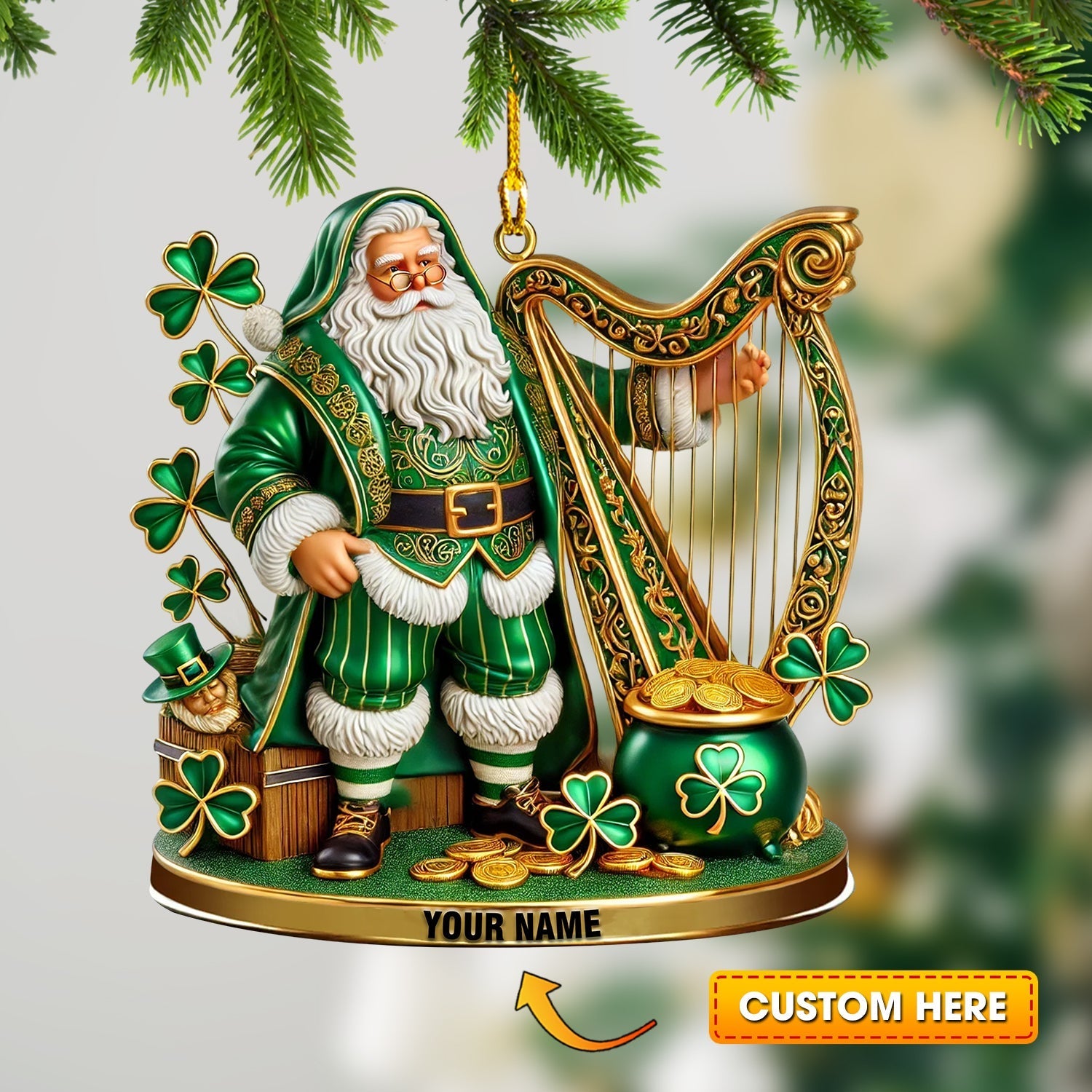 Blisscorners Harp Patrick Day Home Decor Christmas Ornament, Personalized Ornament2D Flat LM2211