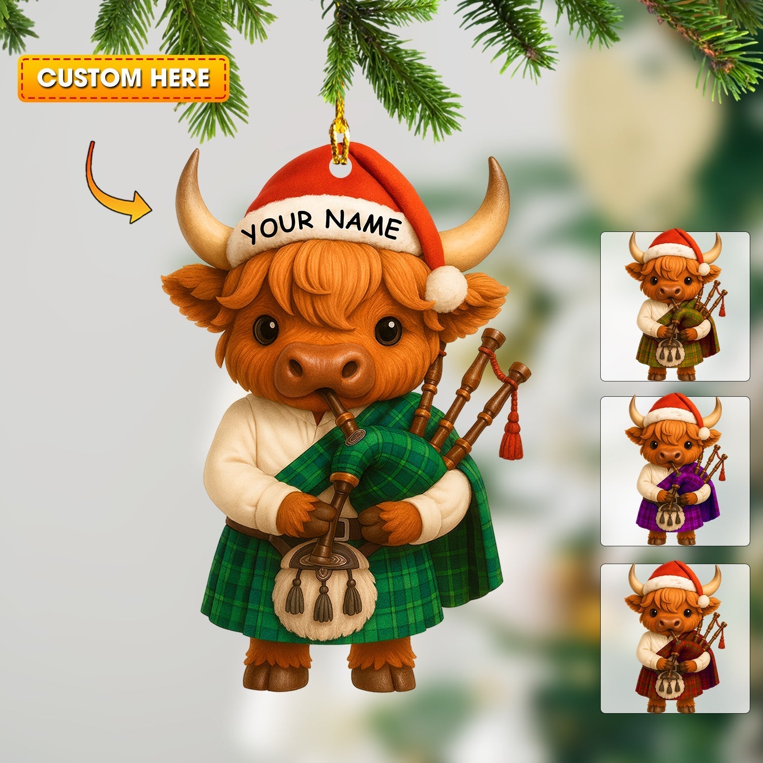 Blisscorners Christmas Scottish Highland Cow, Home Decor, Christmas Ornament, Personalized Ornament2D Flat LM2111