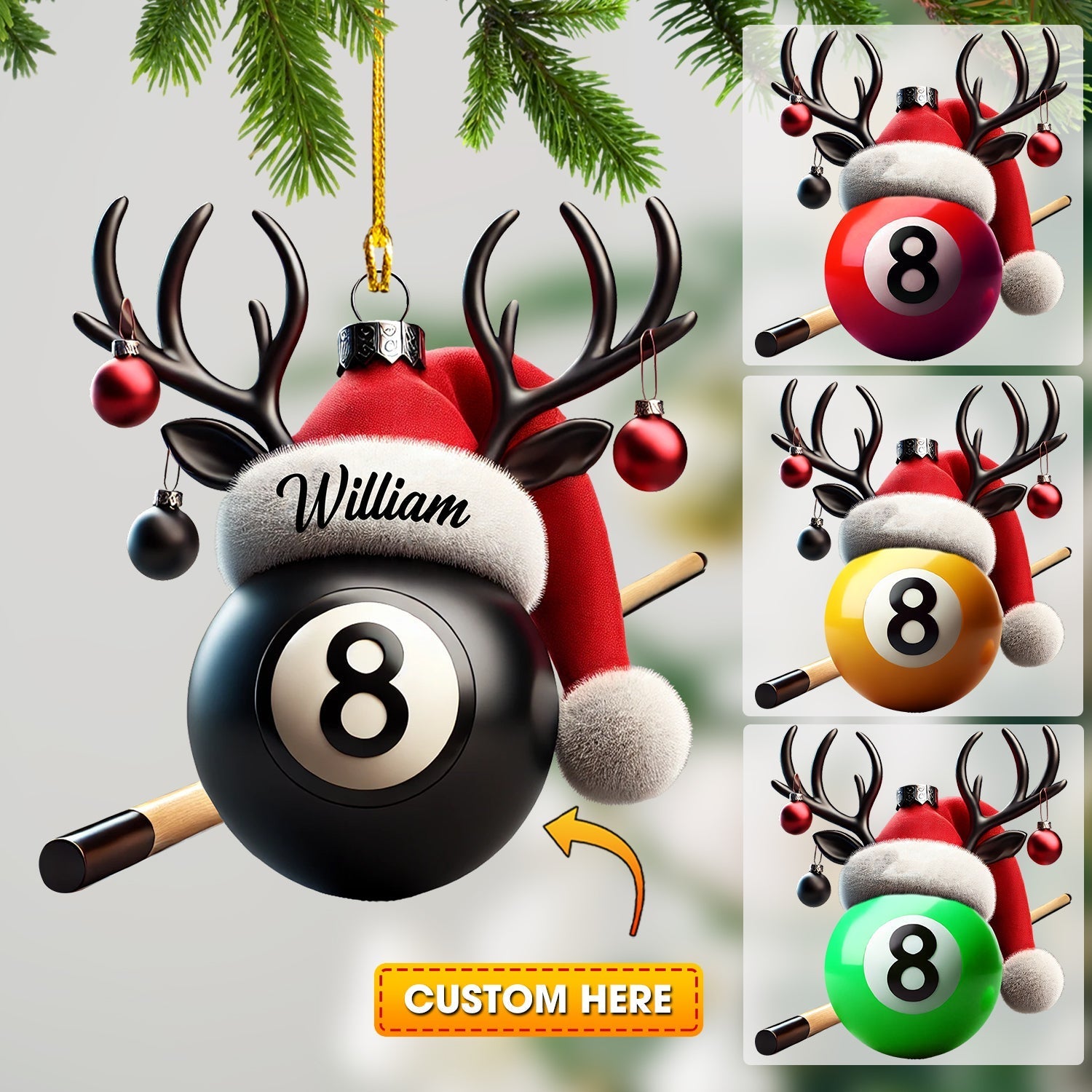 Blisscorners Billiard Ball Christmas Ornament, Personalized Ornament2D Flat LM2211