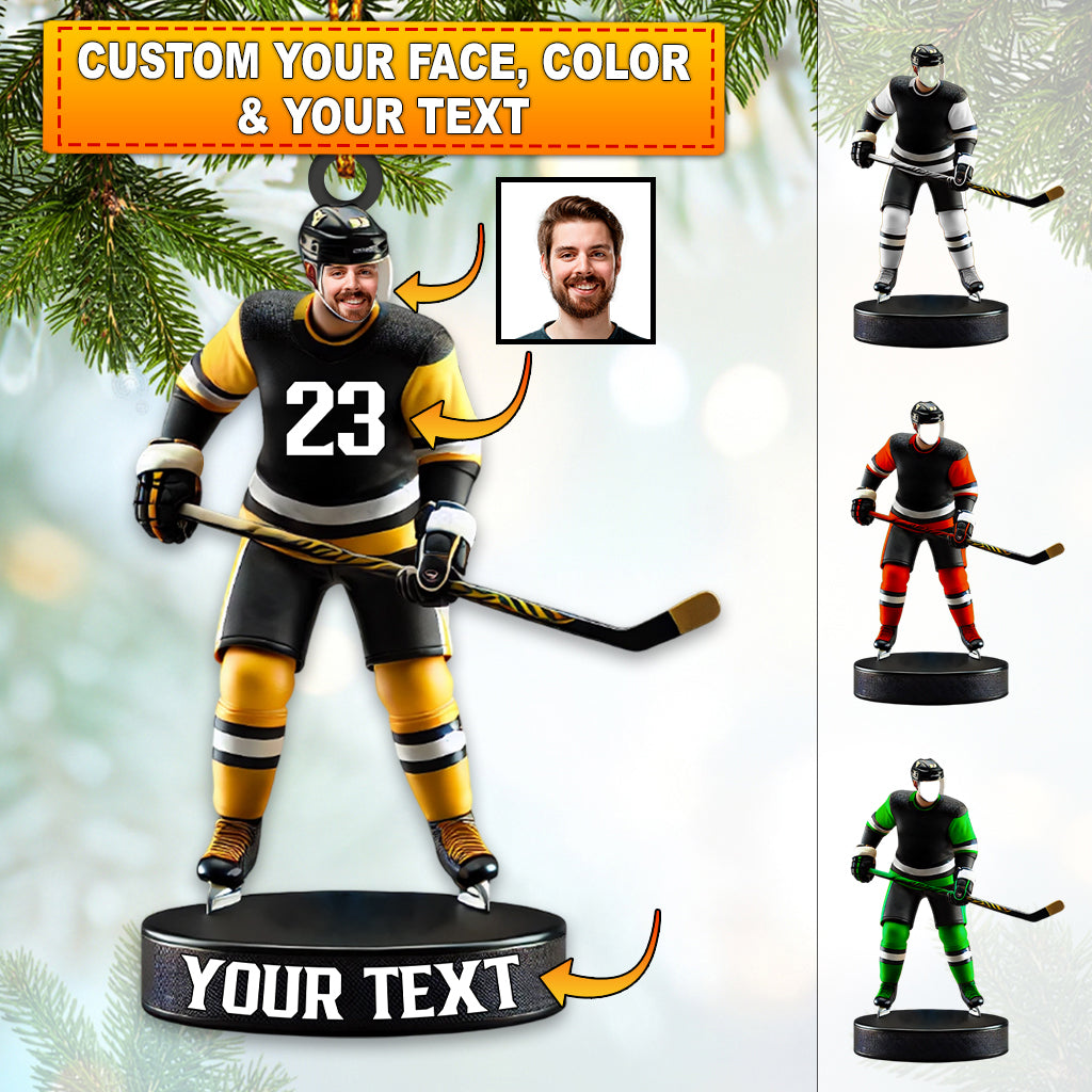 Blisscorners Custom Photo and Name Ice Hockey Ornament, Christmas Gift Decoration2D Flat LM2111