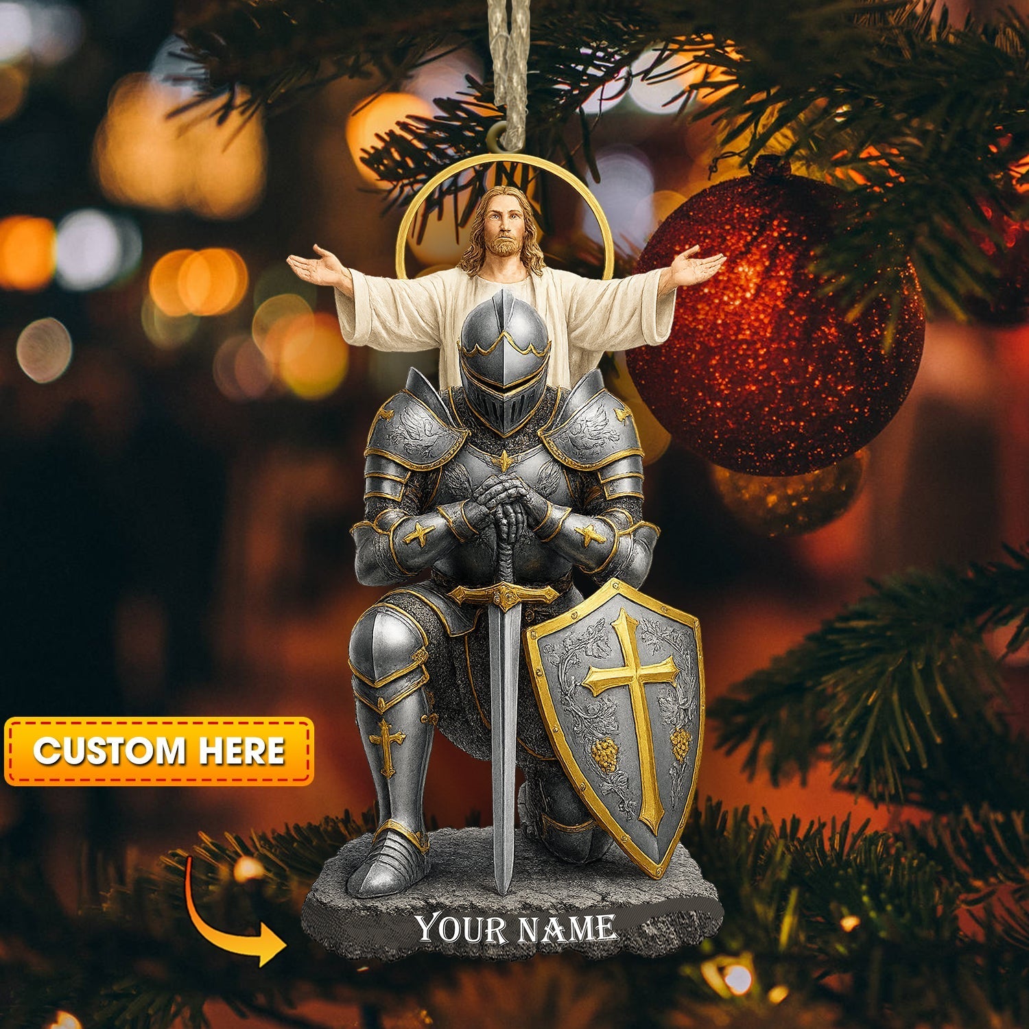 Blisscorners Christian Faithful Knight Gift For Christian, Home Decor, Christmas Ornament, Personalized Ornament2D Flat LM2111