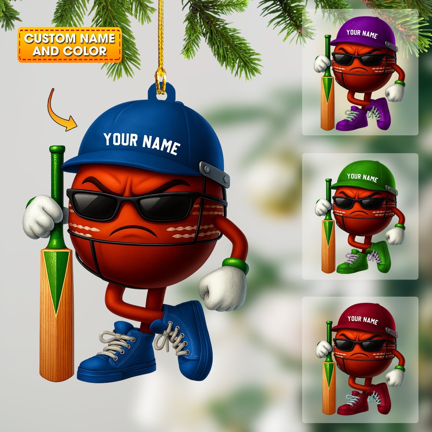 Blisscorners Christmas Cricket Ball, Home Decor, Christmas Ornament, Personalized Ornament2D Flat LM2111