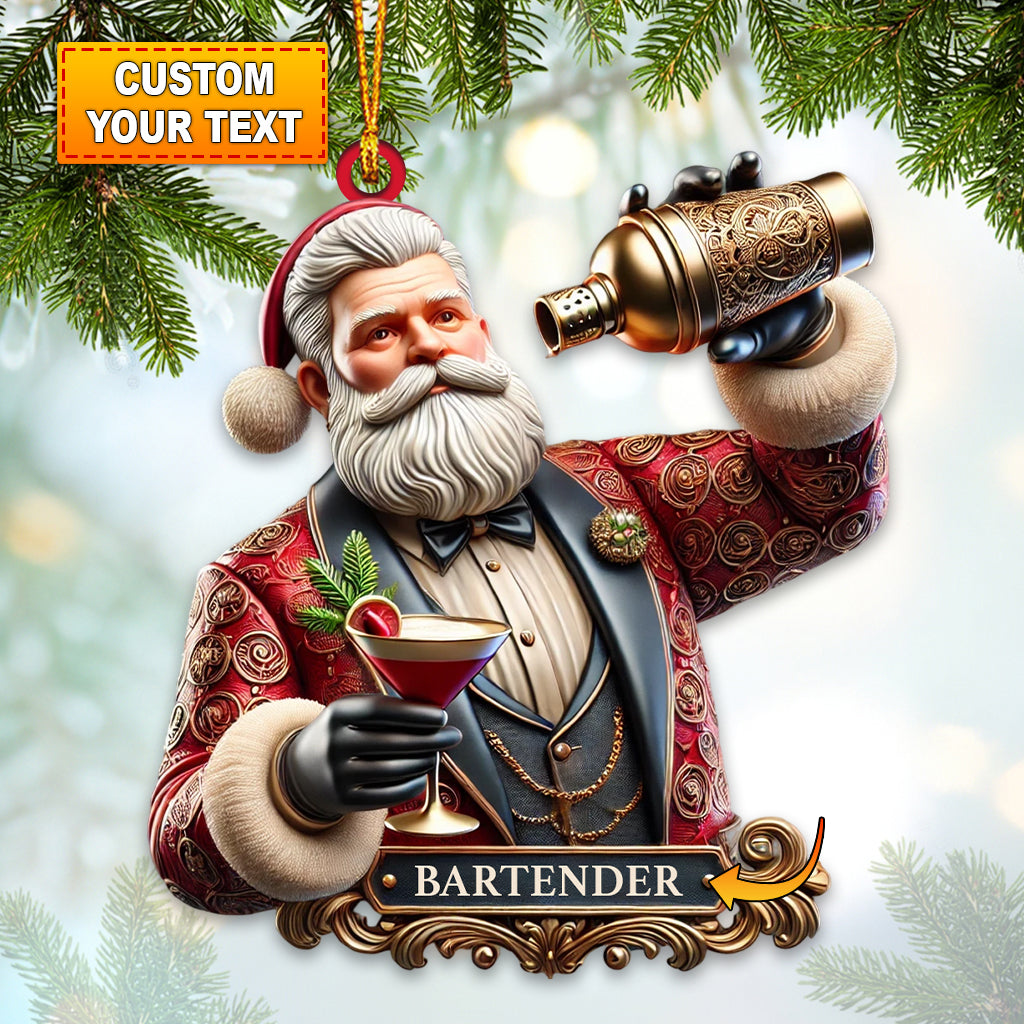 Blisscorners Bartender Santa Ornament, Personalized Ornament2D Flat LM2211