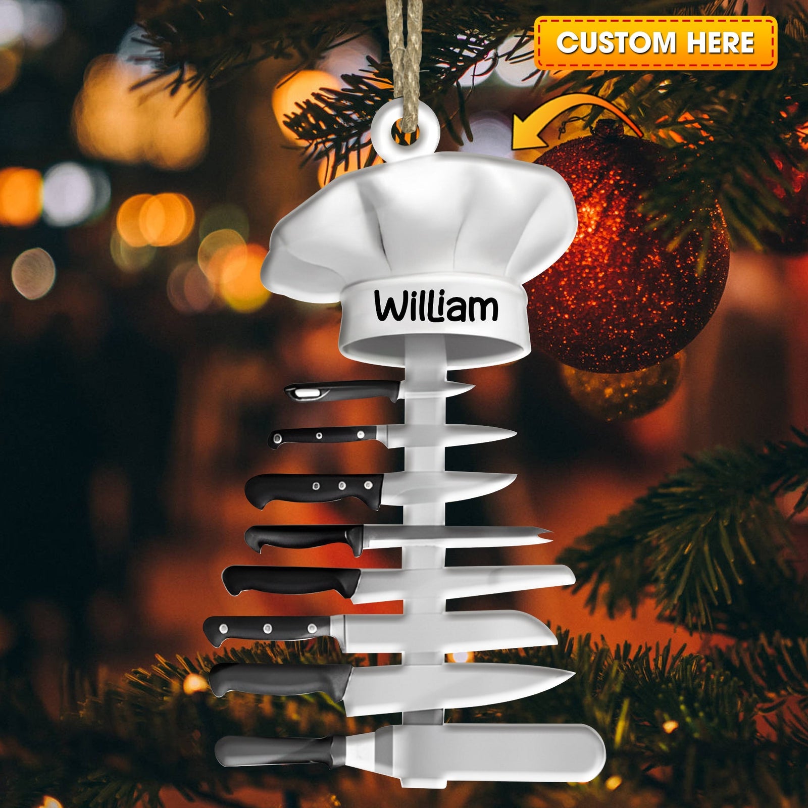 Blisscorners Custom Ornament, Knife Of Chef Tree Ornament, Christmas Decor2D Flat LM2211