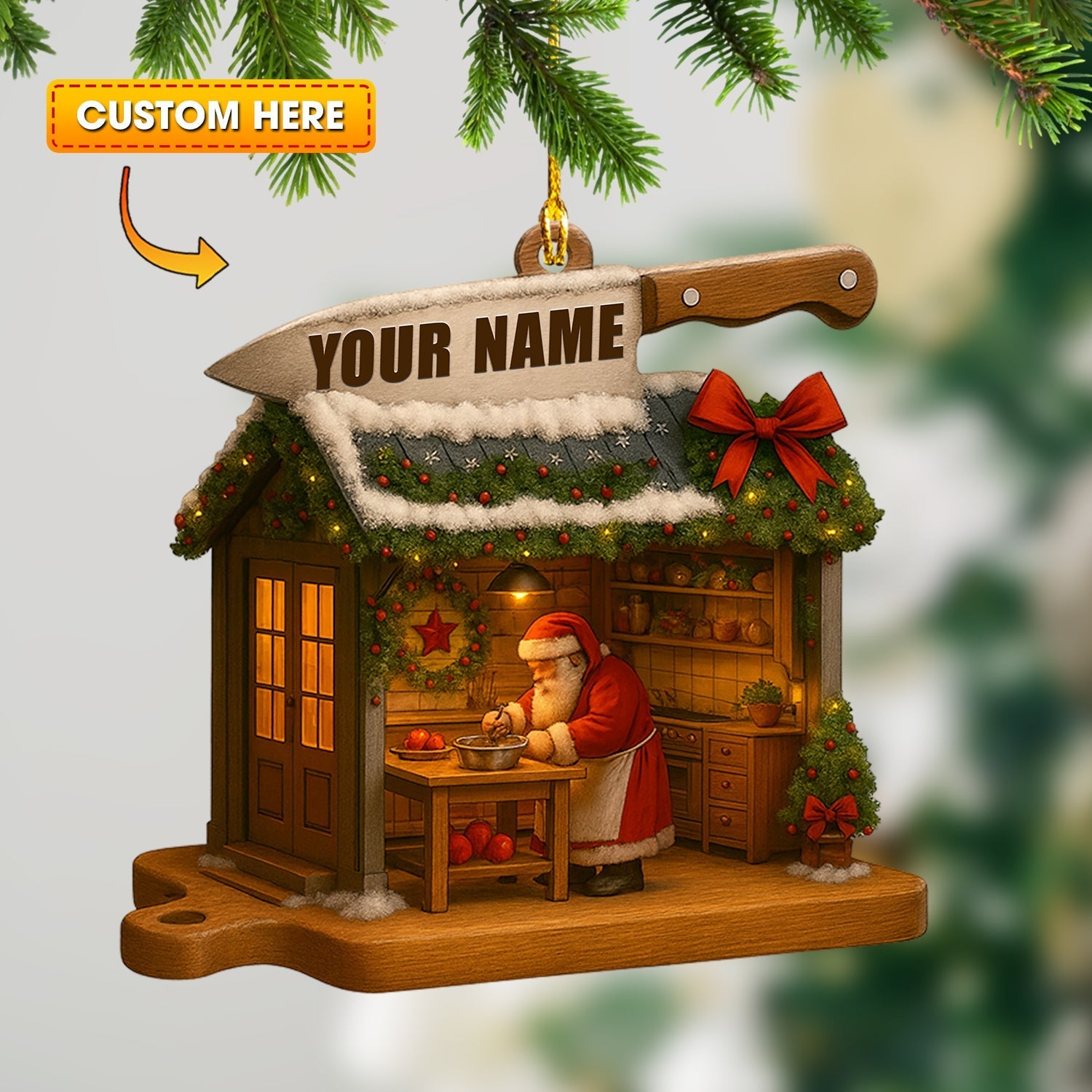 Blisscorners Cooking Santa, Home Decor, Christmas Ornament, Personalized Ornament2D Flat LM2111