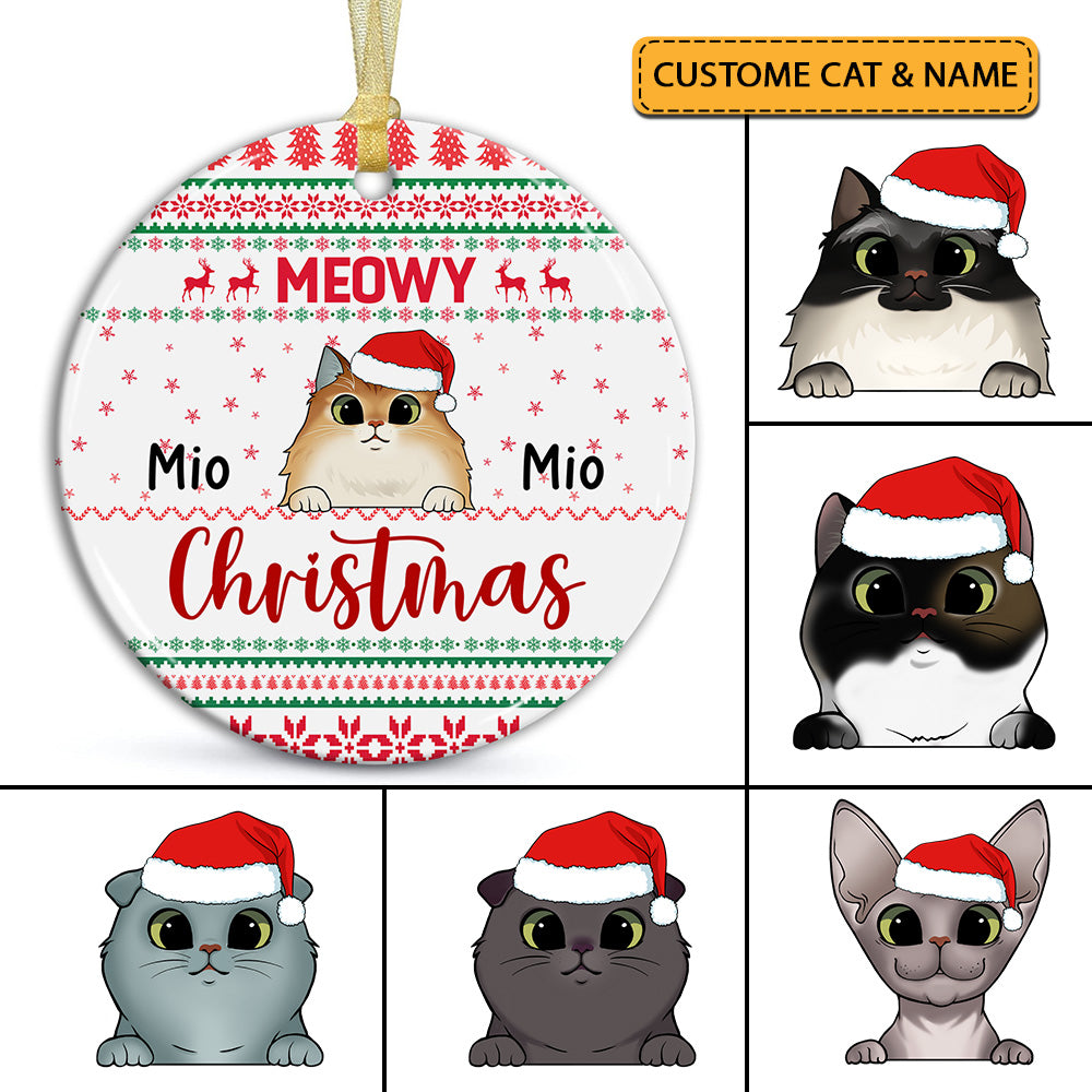 Blisscorners Meowy Christmas - Personalized Ceramic Ornament - Gift For Christmas, Gift For Pet Lover2D Flat LM2111