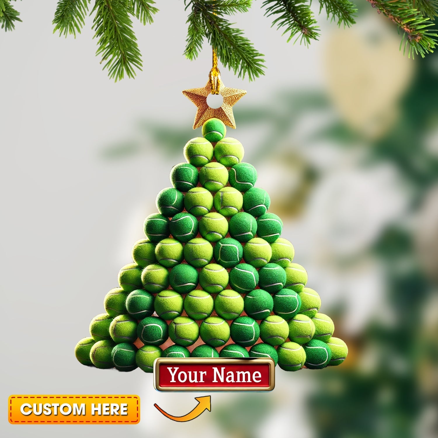 Blisscorners Tennis Ball Tree Christmas Ornament, Personalized Ornament2D Flat LM2211