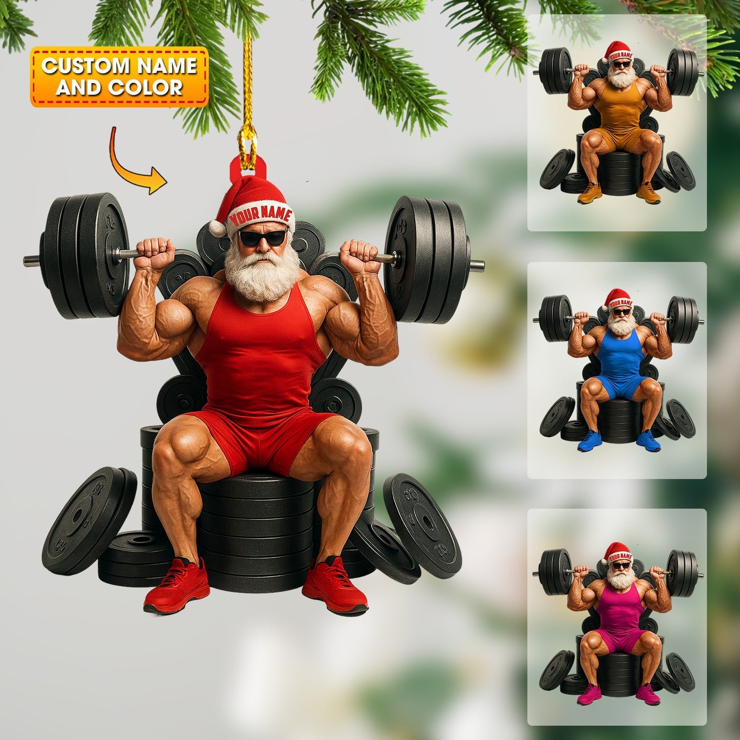 Blisscorners Weightlifting Santa, Home Decor, Christmas Ornament, Personalized Ornament2D Flat LM2111