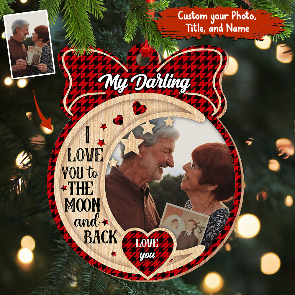 Blisscorners Personalized Custom Wooden Ornament - I Love You To The Moon And Back - Gift For Family2D Flat LM2111