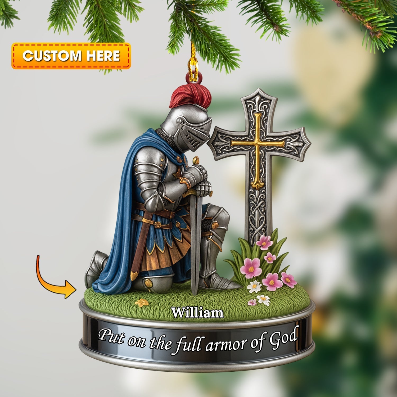 Blisscorners Kneeing Knight Gift For Christian, Home Decor, Christmas Ornament, Personalized Ornament2D Flat LM2111