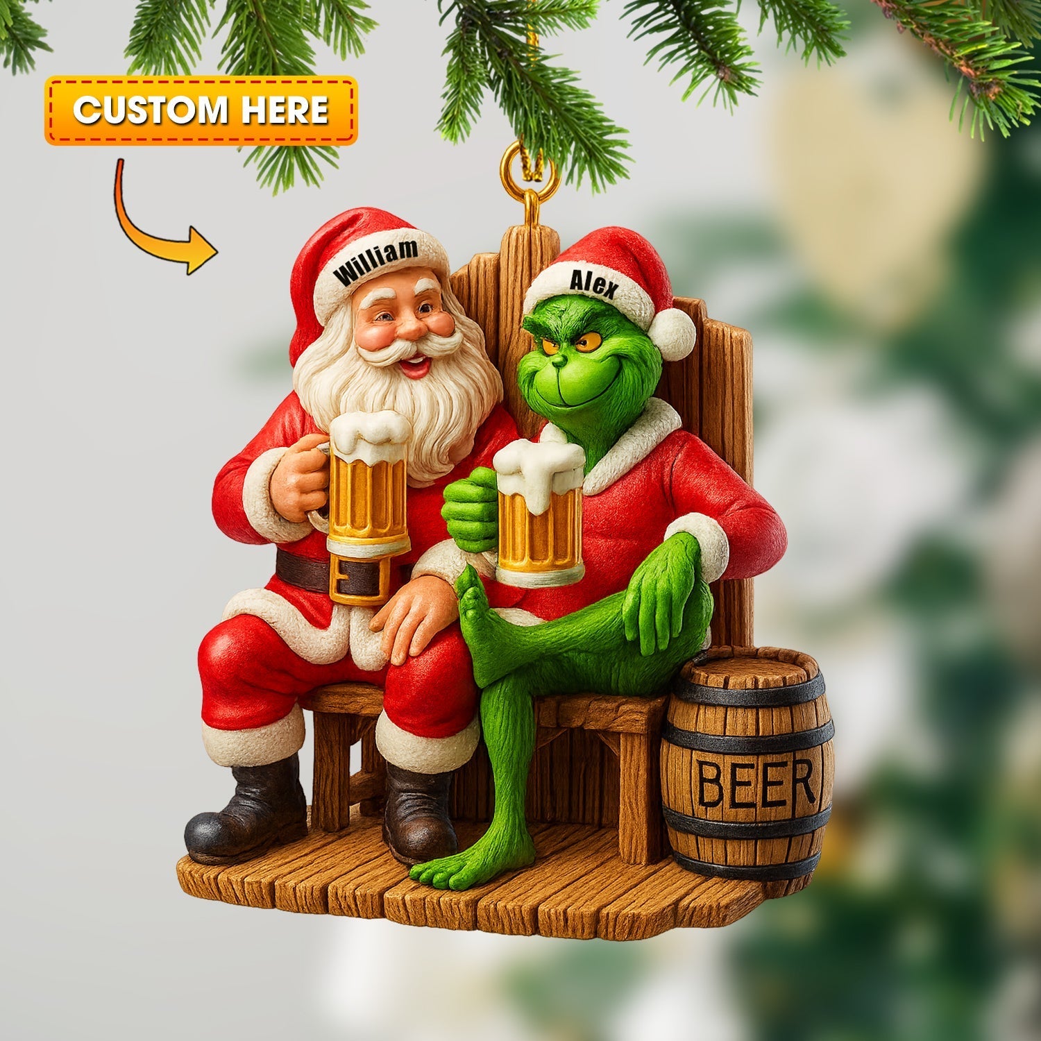 Blisscorners Beer Friends, Home Decor, Christmas Ornament, Personalized Ornament2D Flat LM2111