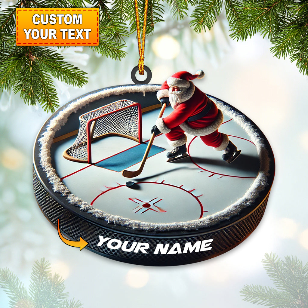 Blisscorners Custom Name Santa Hockey Ornament, Hockey Lover Christmas Gift2D Flat LM2111