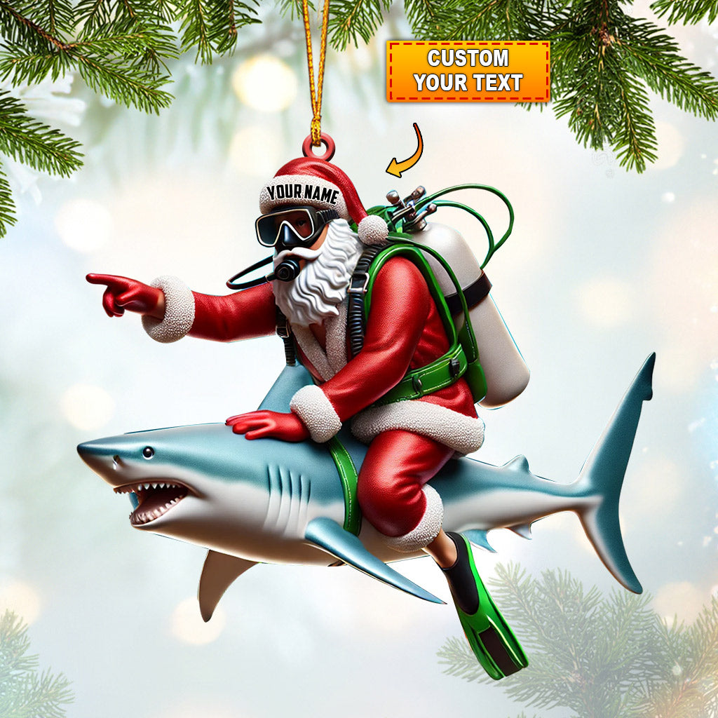 Blisscorners Santa Diver Riding Shark Christmas Ornament, Personalized Ornament2D Flat LM2111