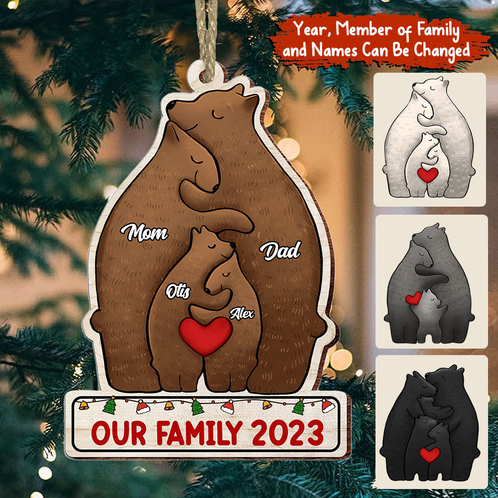 Blisscorners Christmas Bear Family, Custom Name - Personalized Custom Shaped Wooden Ornament - Gift For Family, Christmas Gift2D Flat LM2111