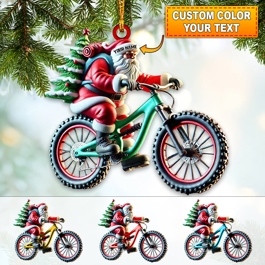 Blisscorners Custom Name Bicycle Santa Ornament, Santa Christmas Gift2D Flat LM2211