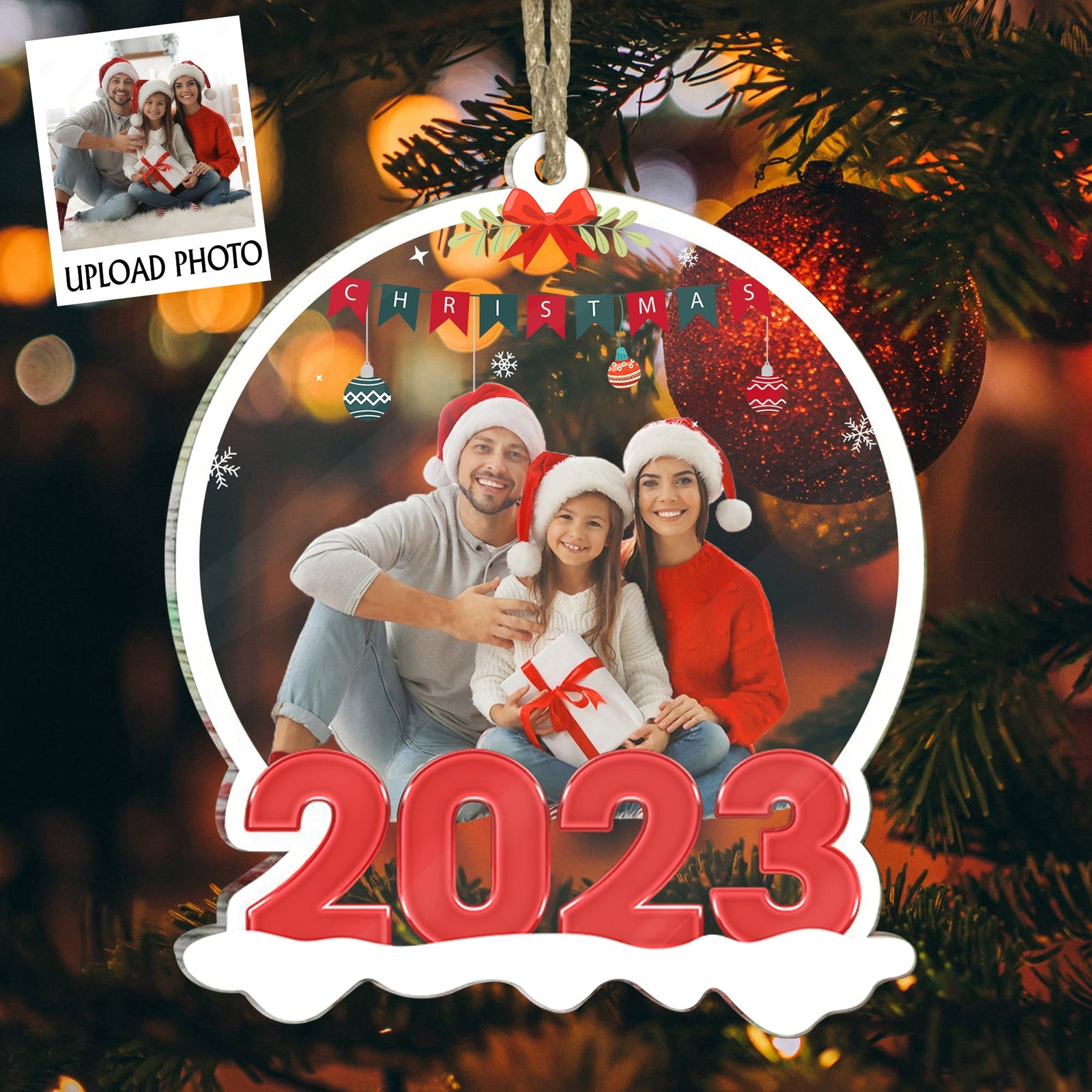 Blisscorners Custom Merry Christmas Photo - Personalized Acrylic Ornament - Gift For Family, Xmas Gift2D Flat LM2111
