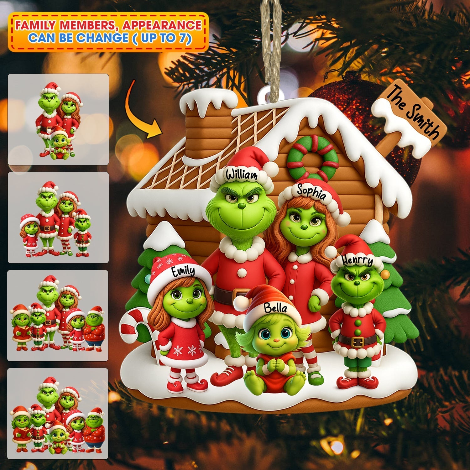 Blisscorners ELF Family Christmas, Home Decor, Christmas Ornament, Personalized Ornament2D Flat LM2111