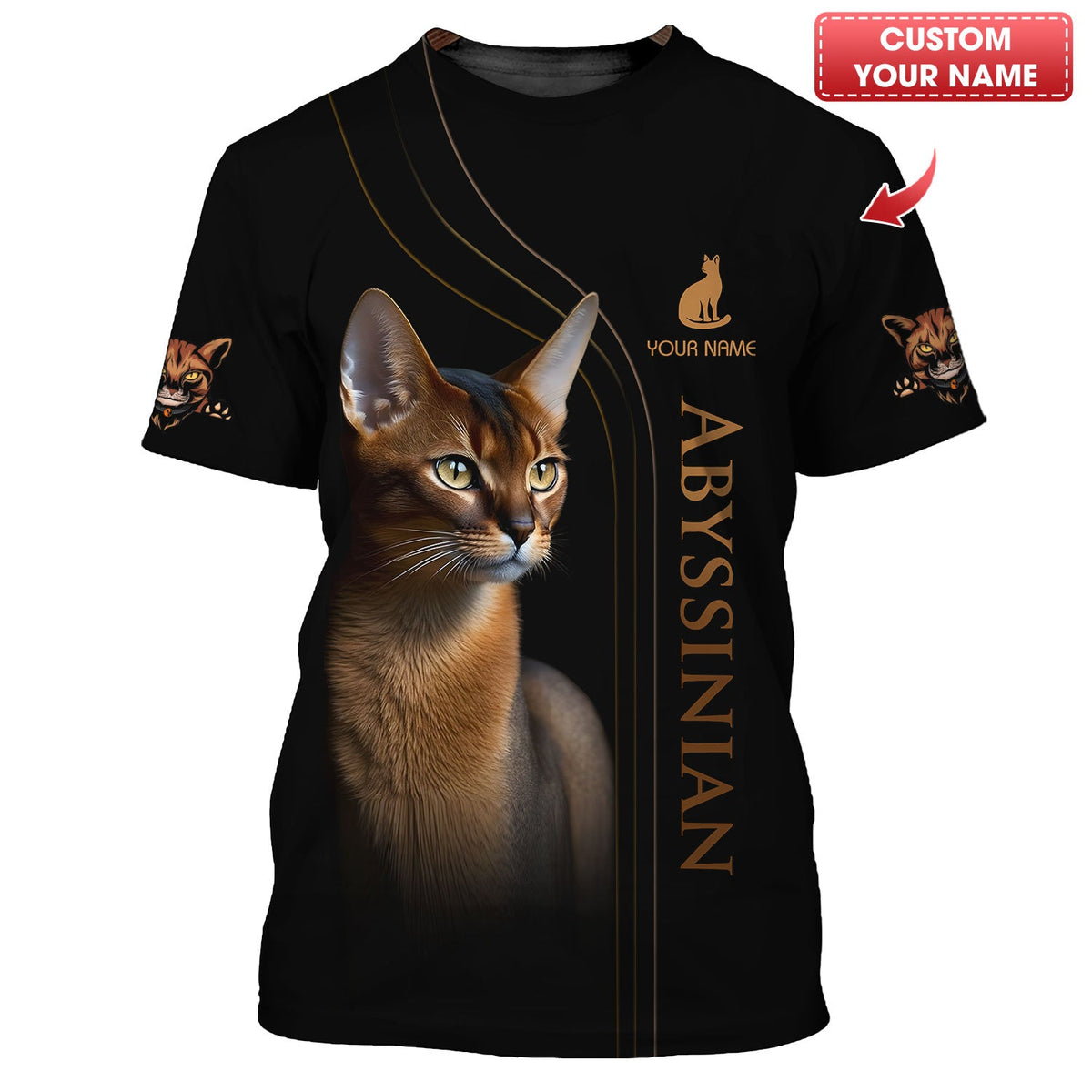 Blisscorners 3D Full Print Abyssinian Cat T-Shirts Personalized Name Gift For Cat Lovers