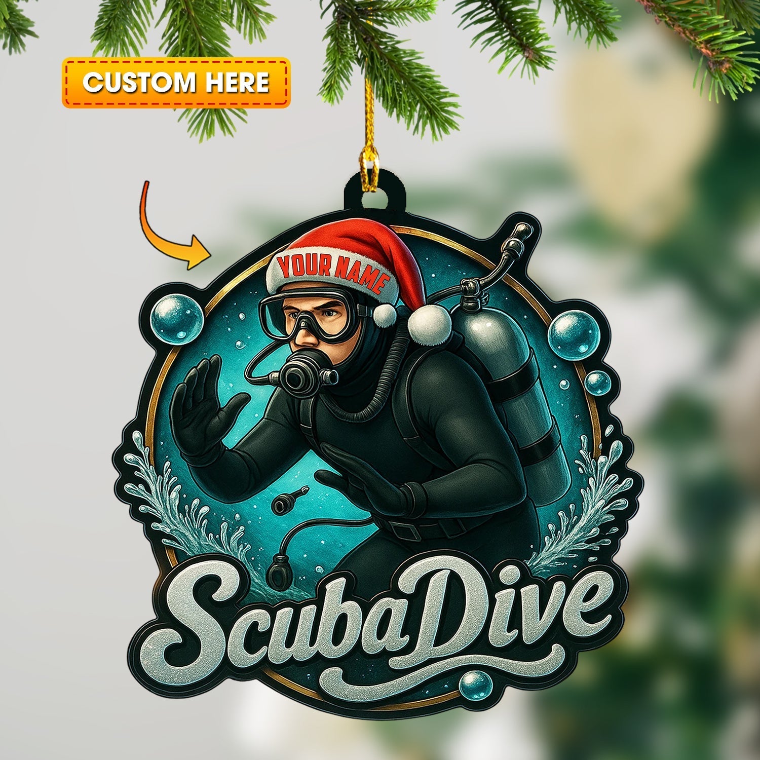 Blisscorners Christmas Scuba Dive, Home Decor, Christmas Ornament, Personalized Ornament2D Flat LM2111