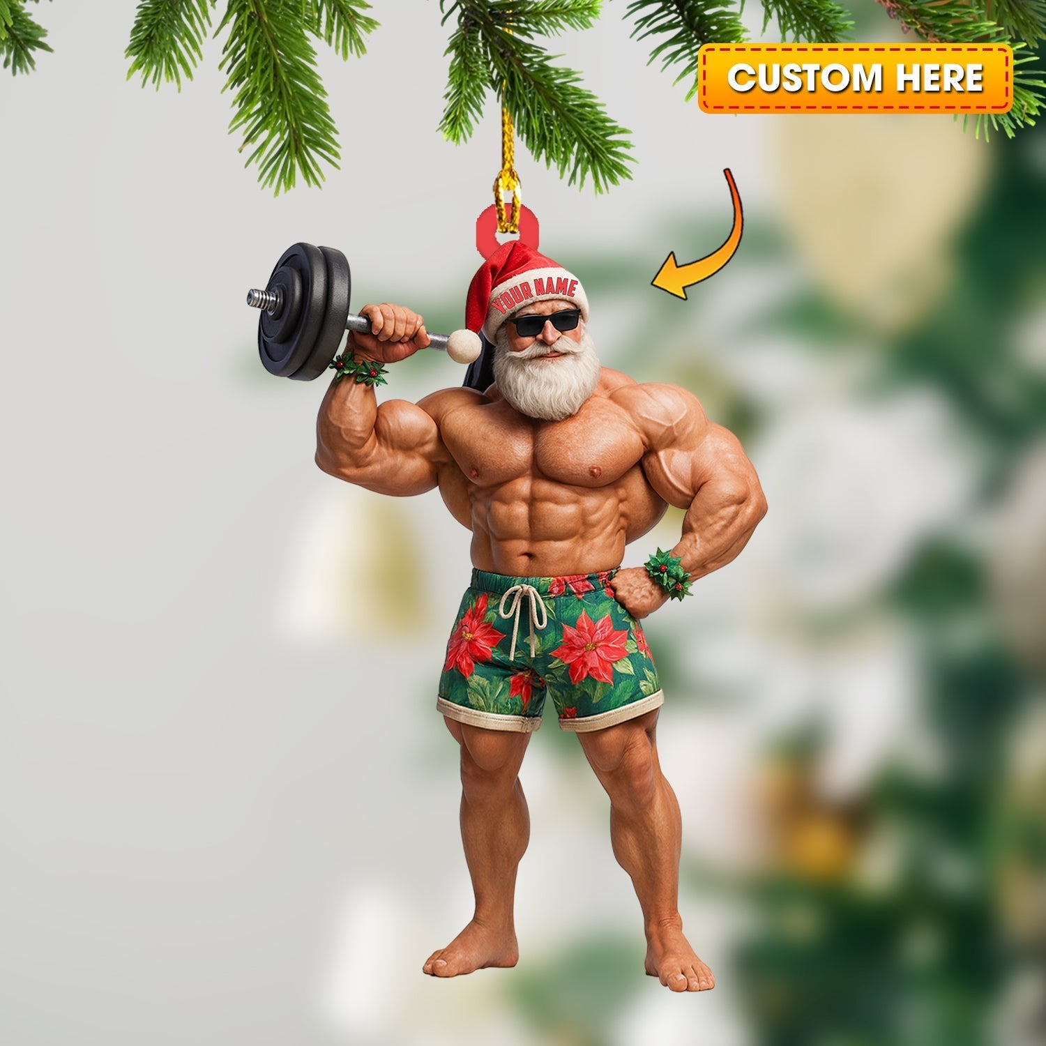 Blisscorners Weightlifting Santa, Home Decor, Christmas Ornament, Personalized Ornamentss2D Flat LM2111