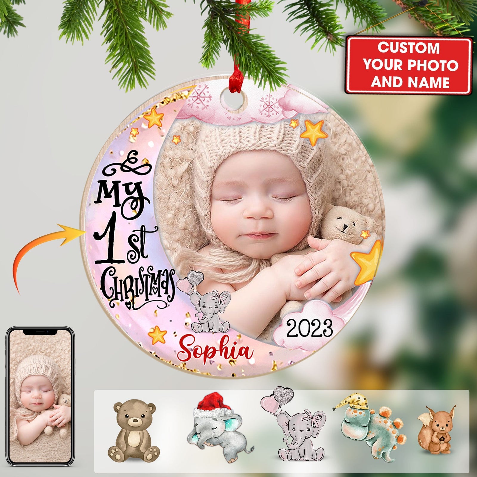 Blisscorners My First Christmas - Personalized Custom Shaped Wooden Ornament - Gift For Baby2D Flat LM2111