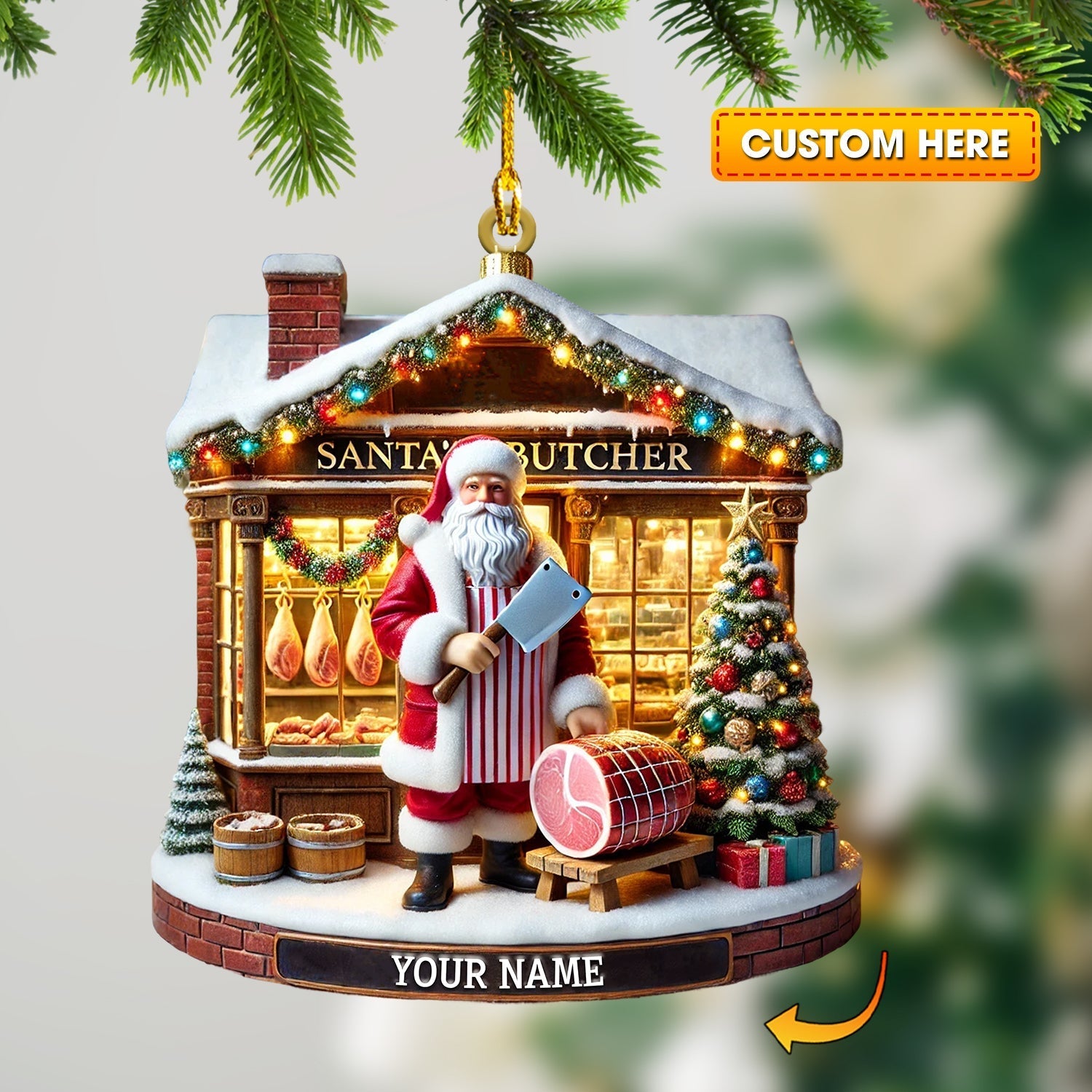 Blisscorners Santa Butcher House Home Decor Christmas Ornament, Personalized Ornament2D Flat LM2211
