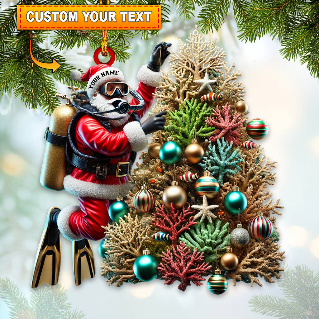 Blisscorners Custom Name Diving Santa Ornament, Santa Christmas Gift2D Flat LM2111