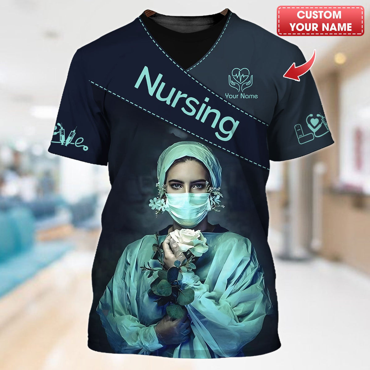 Blisscorners Personalized Nurse Shirt - Elegant Floral Elegance Meets Professional Pride