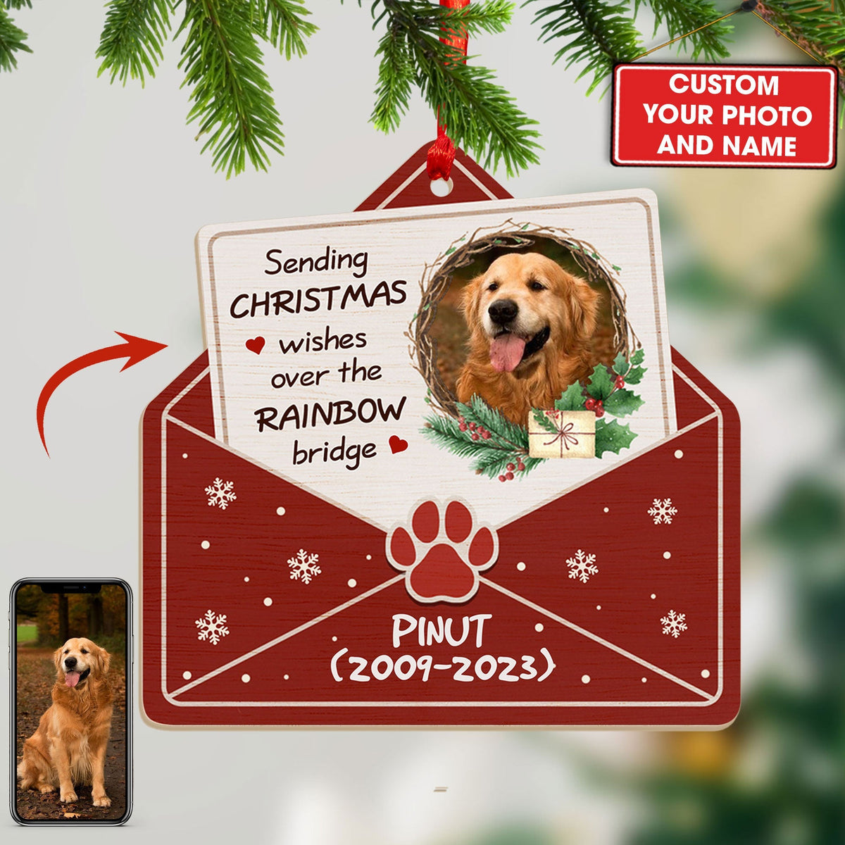 Blisscorners Personalized Dog Memorial Christmas Ornament - Cherished Memories Wooden Ornament - Gift For Pet Lover2D Flat LM2111