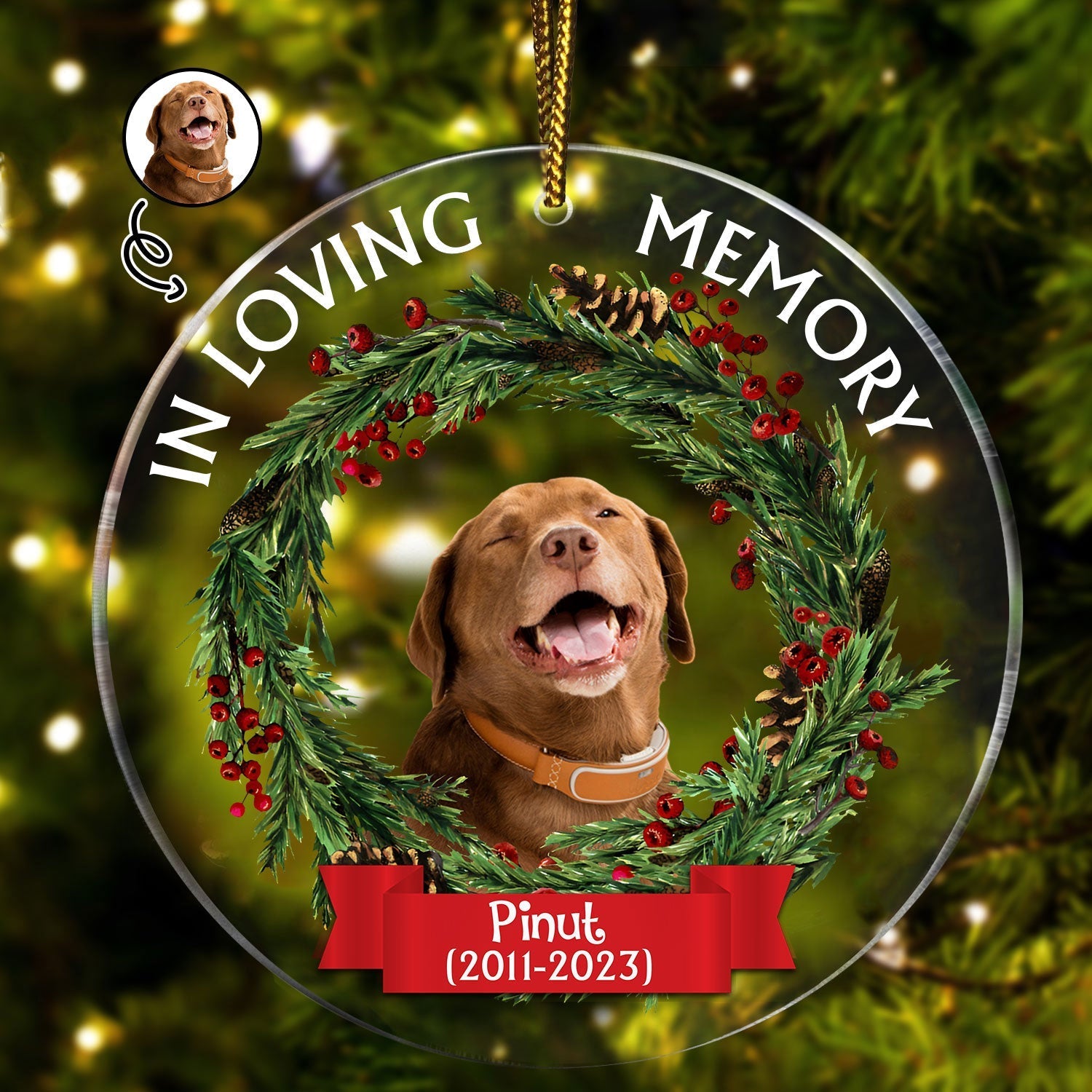 Blisscorners Custom Face Photo And Name, Personalized Acrylic Ornament - In Loving Memory - Pet Memorial Decoration2D Flat LM2111