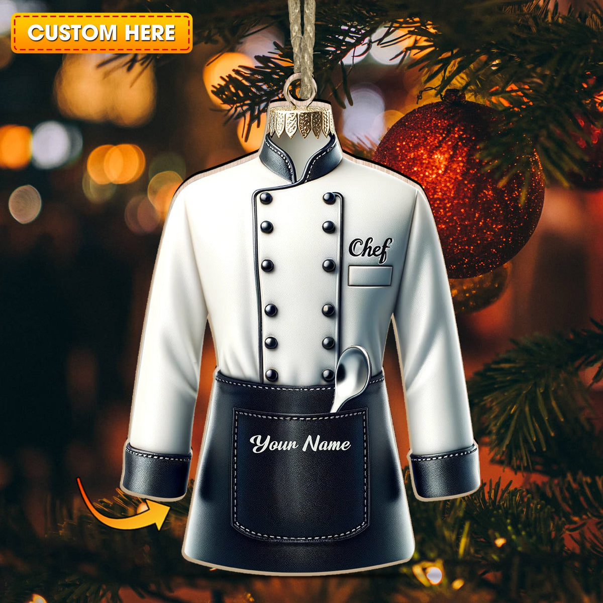 Blisscorners Custom Name Ornament, Chef Uniform2D Flat LM2211