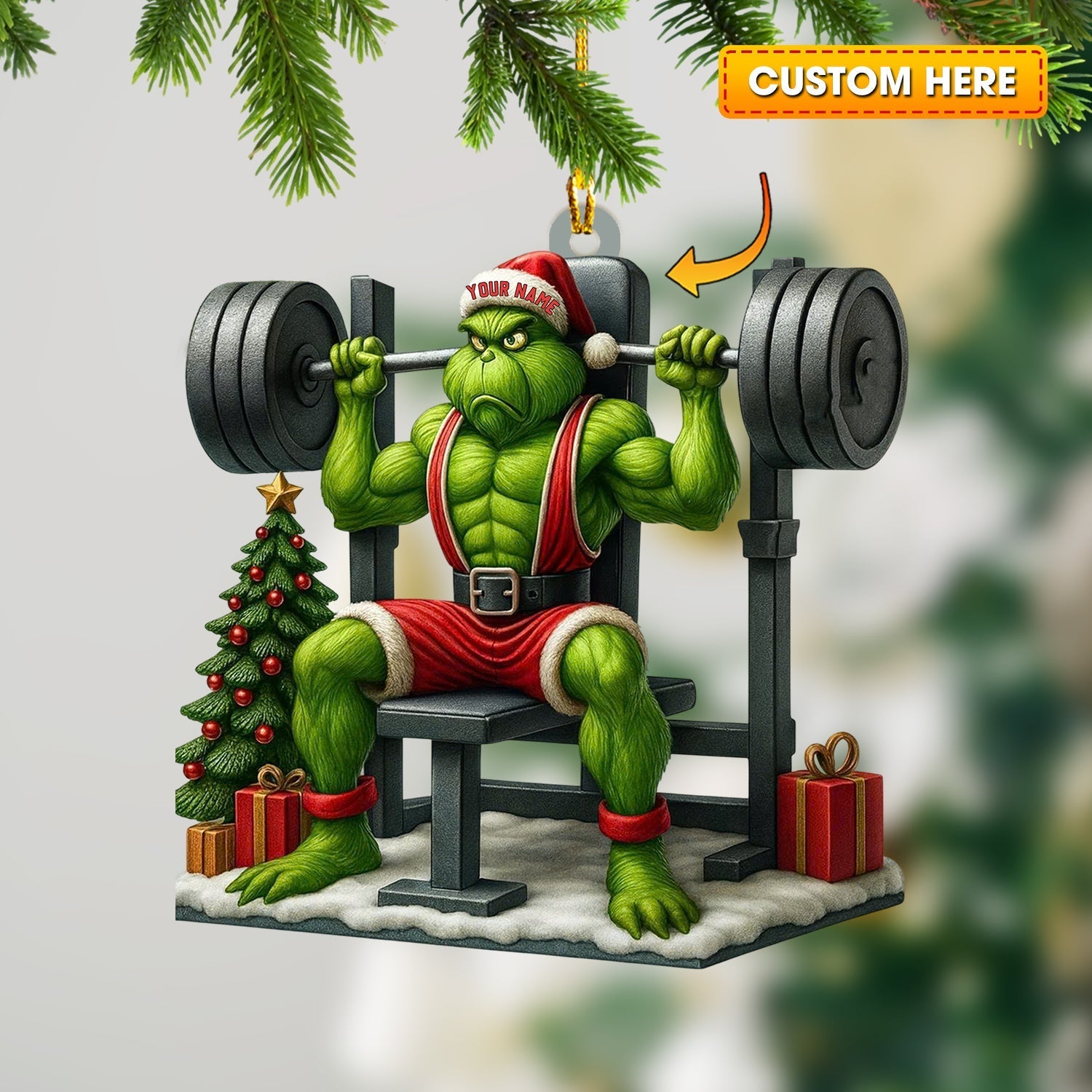 Blisscorners Weightlifting ELF, Home Decor, Christmas Ornament, Personalized Ornament2D Flat LM2111