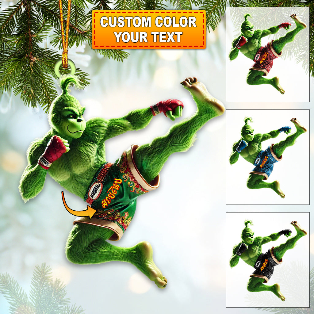 Blisscorners Custom Name Muay Thai Grinch Ornament, Muay Thai Lover Christmas Gift2D Flat LM2111