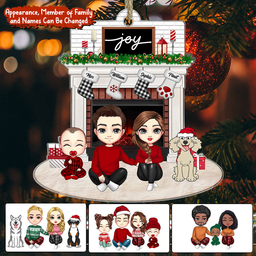 Blisscorners Joy Christmas Family By The Fireplace - Personalized Acrylic Ornament - Gift For Family, Xmas Gift2D Flat LM2111