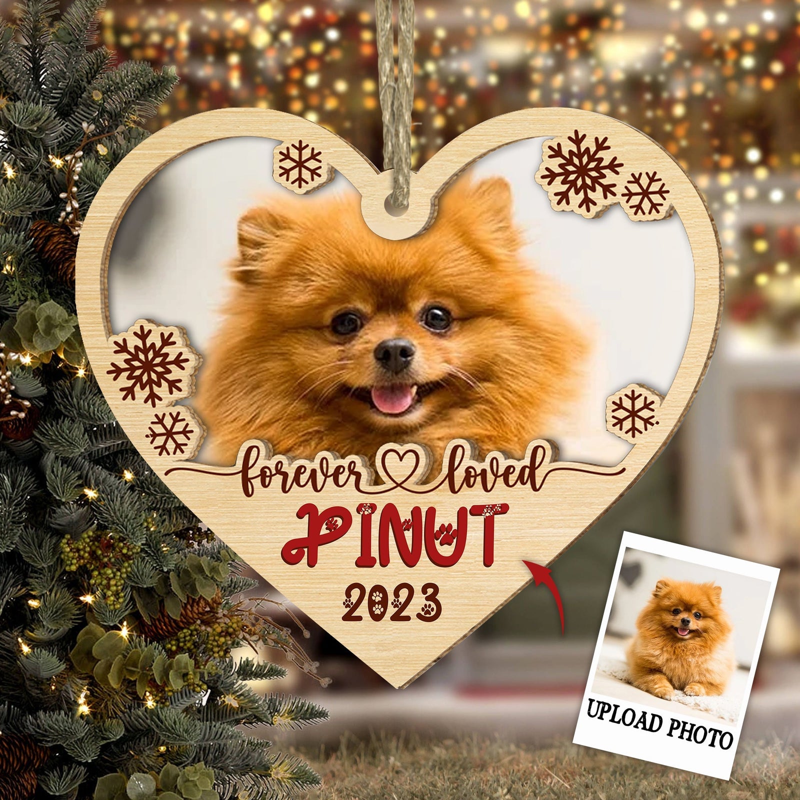 Blisscorners Custom Memorial Pet Ornament, Forever Loved - Personalized Wooden Ornament - Pet Memorial2D Flat LM2111