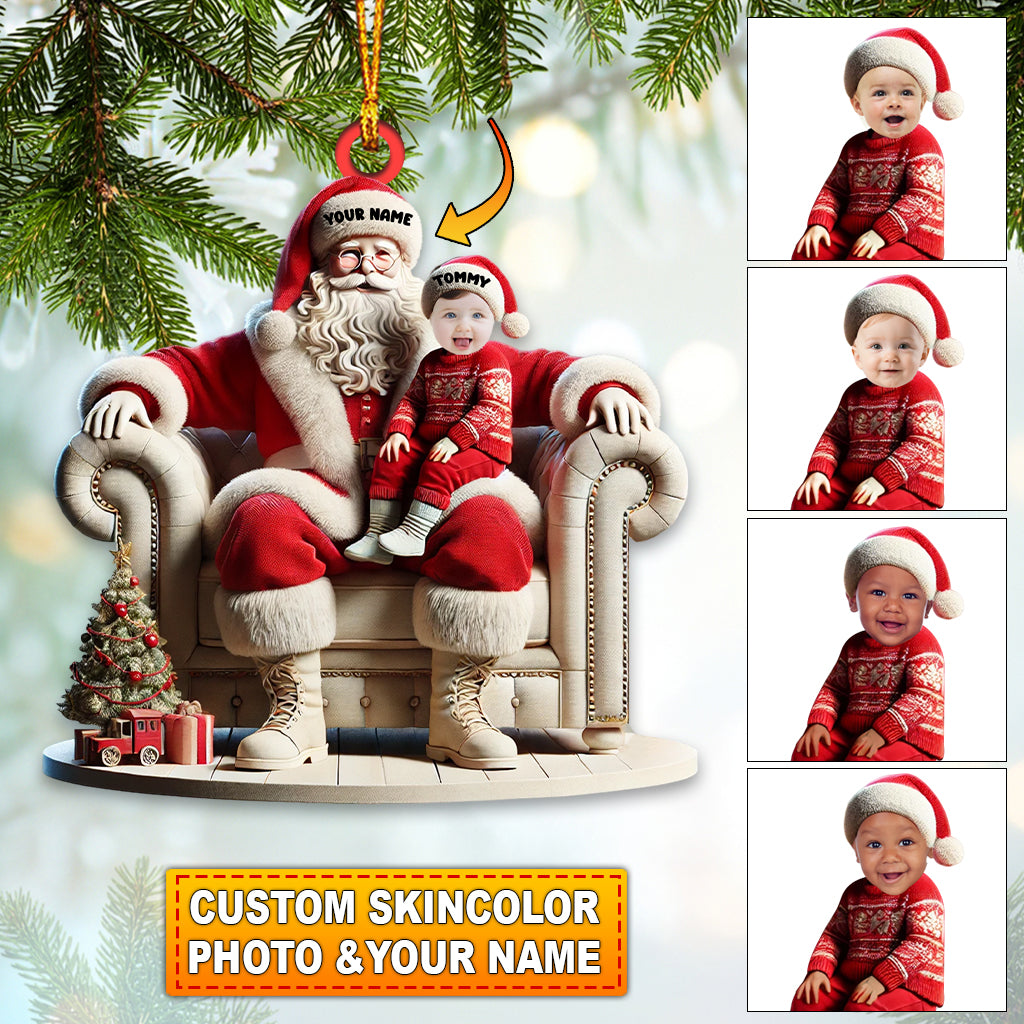 Blisscorners Custom Name and Photo Santa Ornament, Santa and Baby Christmas Ornament2D Flat LM2111