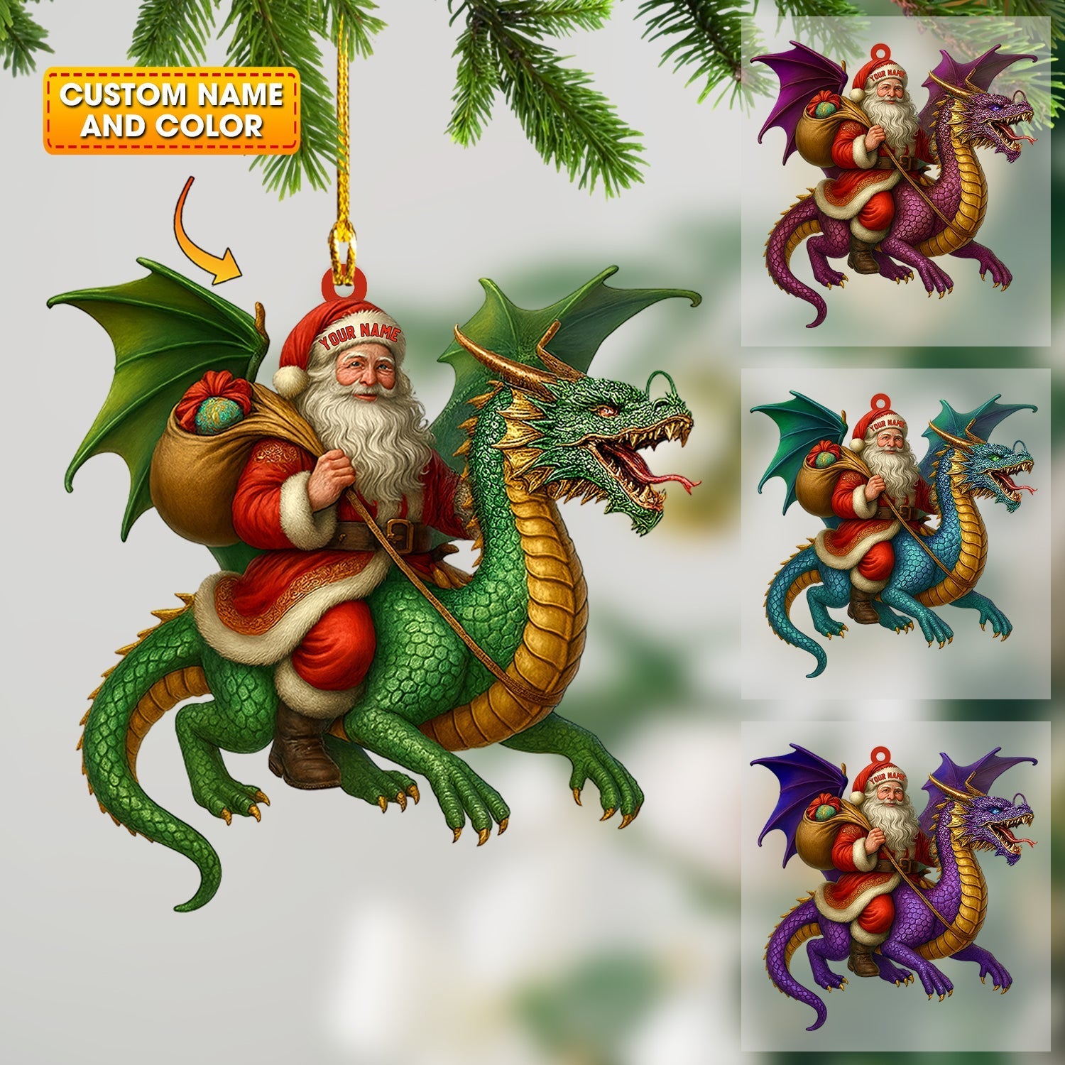 Blisscorners Christmas Dragon & Santa, Home Decor, Christmas Ornament, Personalized Ornament2D Flat LM2111