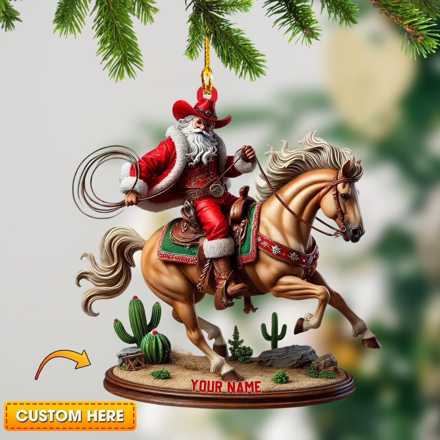 Blisscorners Horse Riding Santa, Home Decor, Christmas Ornament, Personalized Ornament2D Flat LM2111
