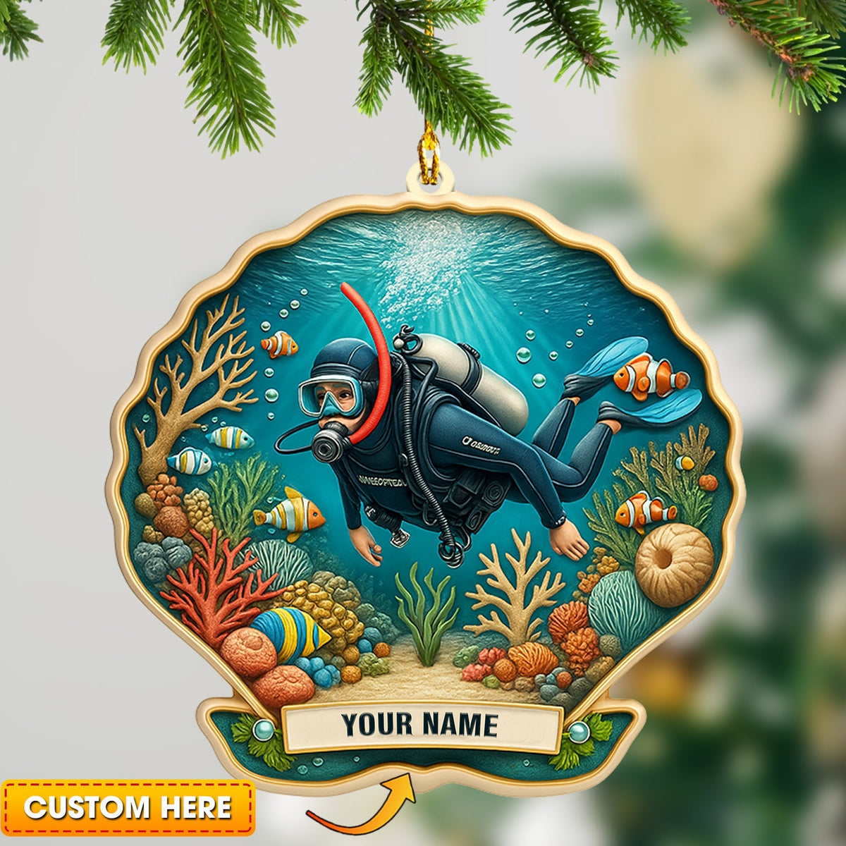 Blisscorners Diving Home Decor, Christmas Ornament, Personalized Ornament 82D Flat LM2111