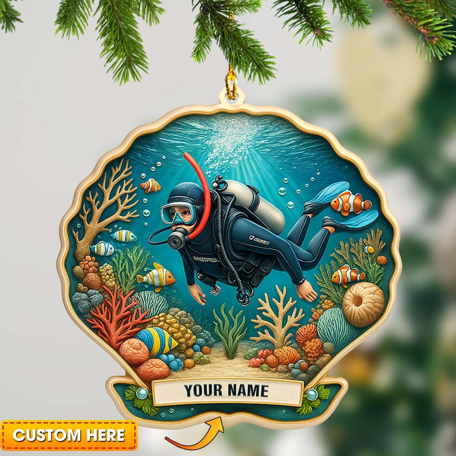 Blisscorners Diving Home Decor, Christmas Ornament, Personalized Ornament 82D Flat LM2111