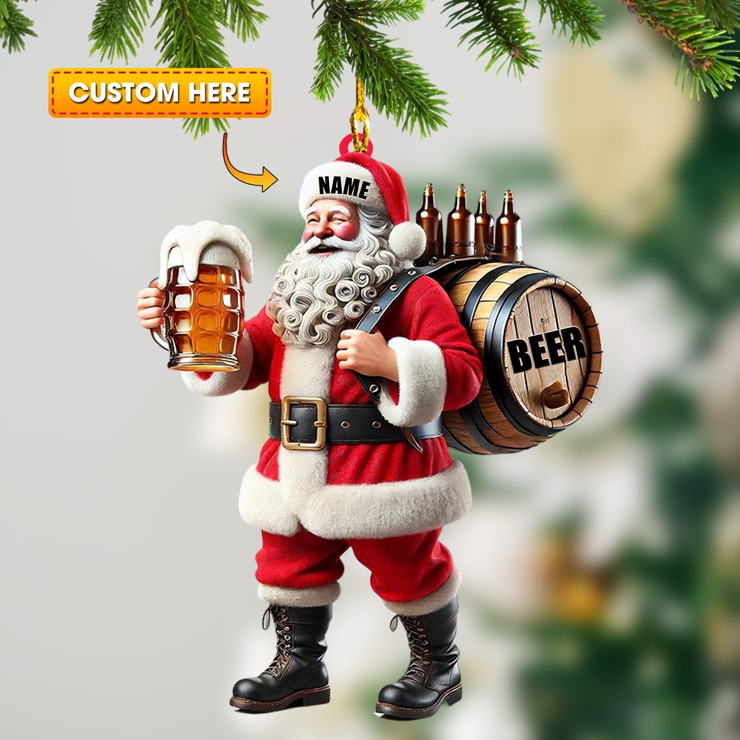 Blisscorners Santa Beer, Home Decor, Christmas Ornament, Personalized Ornament2D Flat LM2111