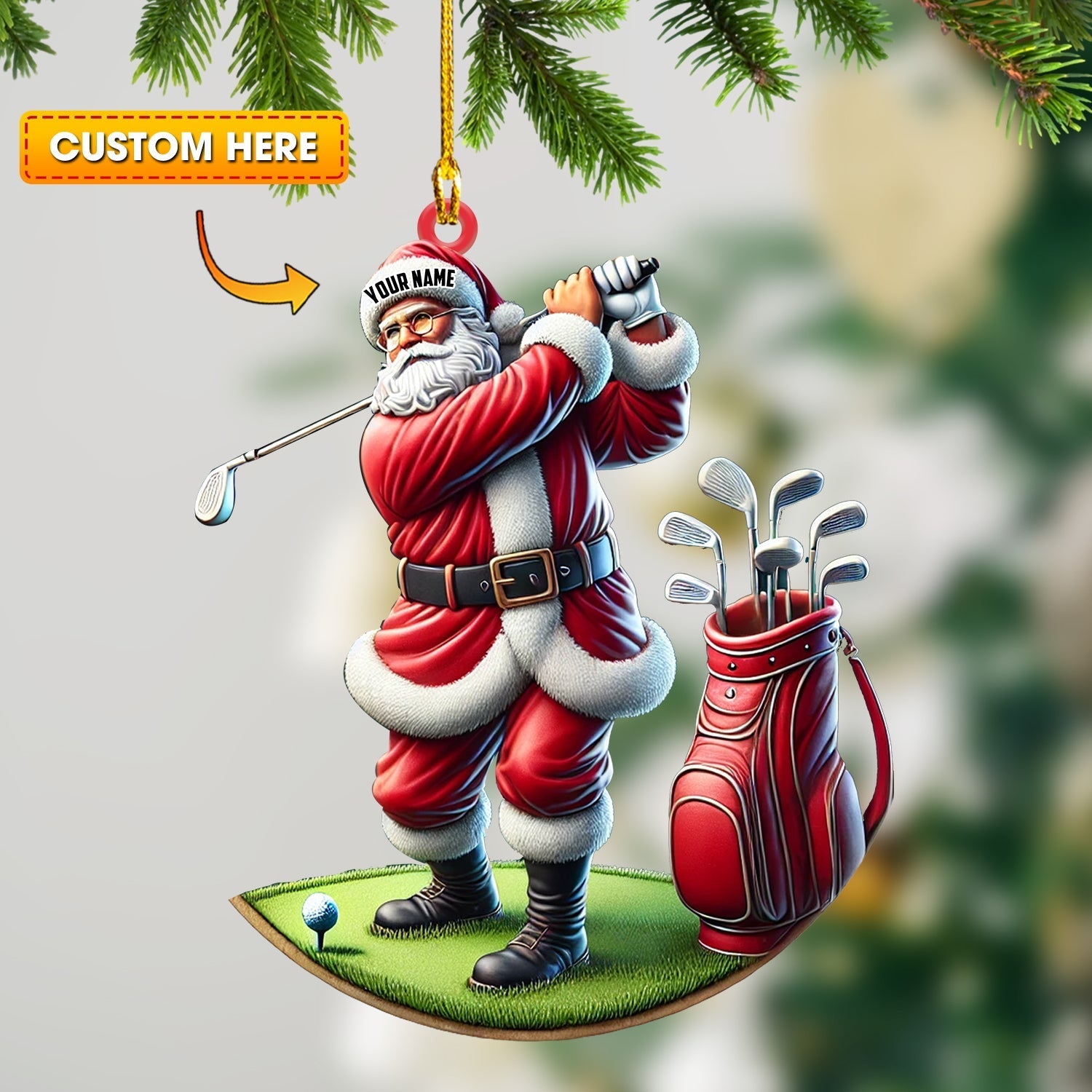 Blisscorners Santa Golf Christmas Ornament, Personalized Ornament2D Flat LM2211