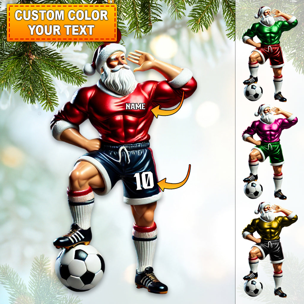 Blisscorners Custom Name and Number Santa Soccer Ornament, Christmas Gift Decoration2D Flat LM2111