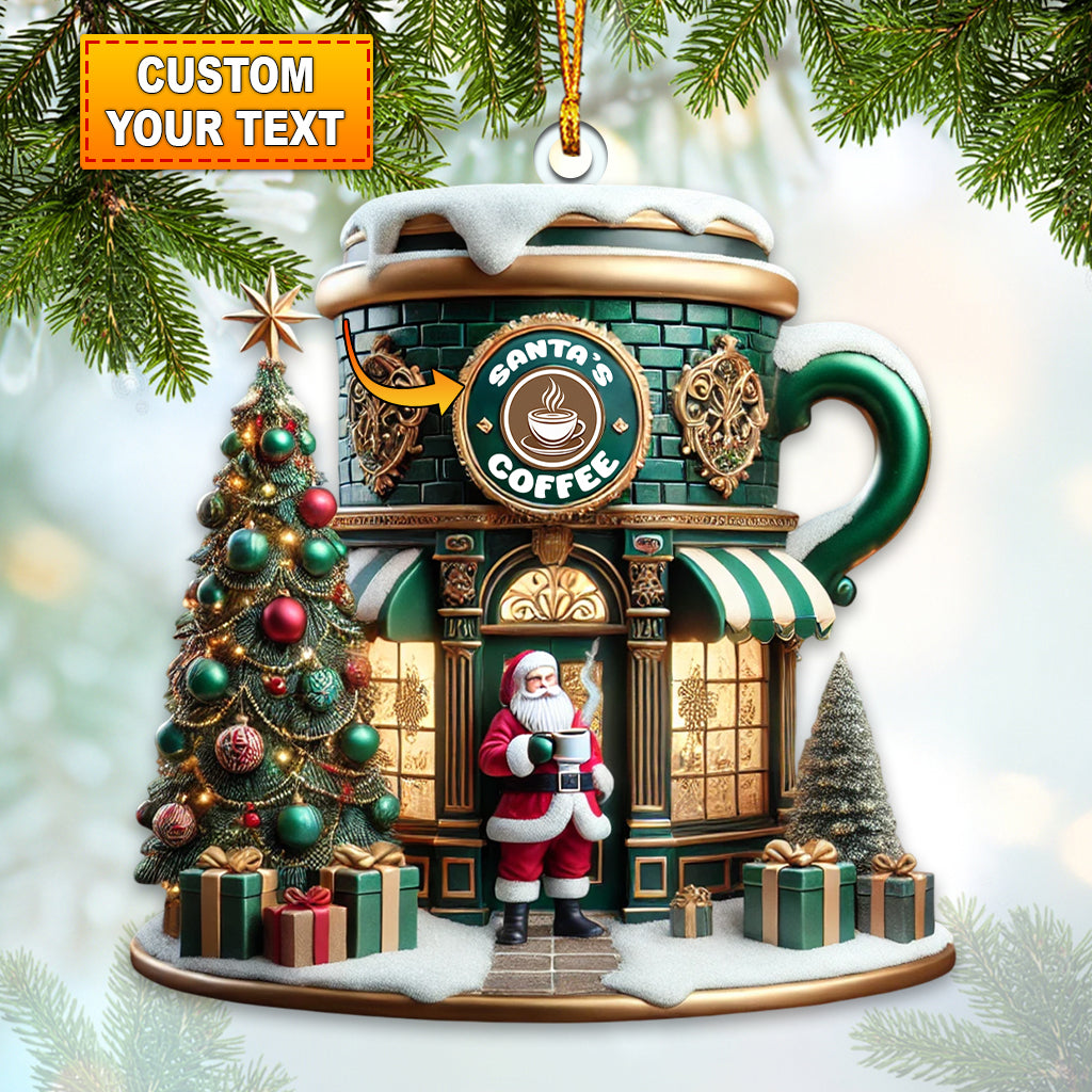 Blisscorners Custom Name Santa Coffee Shop Ornament, Coffee Shop Christmas Decoration2D Flat LM2111